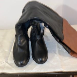 Thigh high two tone black boots